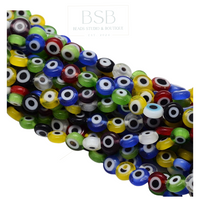 10mm Evil Eye Flat Round Lampwork Beads Strand