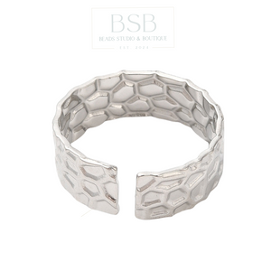 Stainless Steel Texture Cuff Wide Band Rings