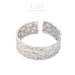 Stainless Steel Texture Cuff Wide Band Rings
