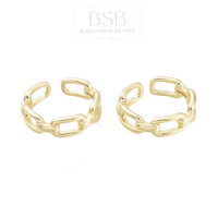 Brass Cable Chain Shape Cuff Rings, Gold Plated 18K
