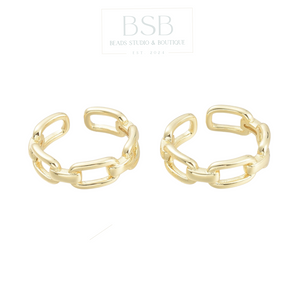 Brass Cable Chain Shape Cuff Rings, Gold Plated 18K