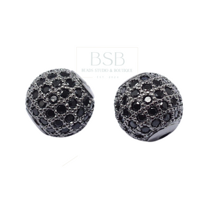 10mm Round, Black Rhinestones Cubic Zirconia Beads Spacer