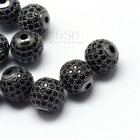 10mm Round, Black Rhinestones Cubic Zirconia Beads Spacer