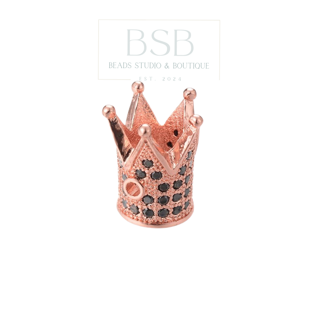 Crown, with Black Rhinestones Cubic Zirconia Beads Spacer
