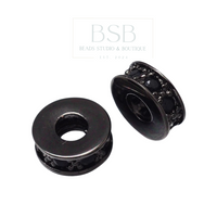 Flat Round Spacer with Black Rhinestone Cubic Zirconia Beads