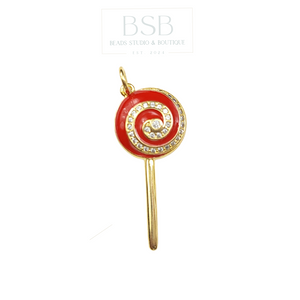 Lollipop Enamel Zirconia Pendant, Gold Plated 18K