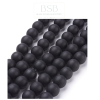 10mm Round, Matte Black Stone Beads Strand
