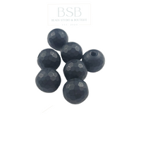 10mm Round Black Stone Faceted Beads (2pcs)
