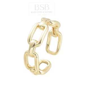 Brass Cable Chain Shape Cuff Rings, Gold Plated 18K