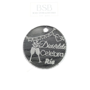 Flat Round Diviertete, Celebra, Arie Acrylic Pendant