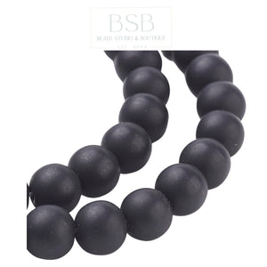 8mm Round, Matte Black Stone Beads Strand