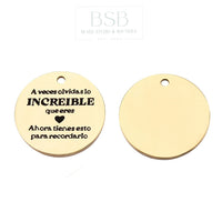 Stainless Steel Flat Round Message Pendant
