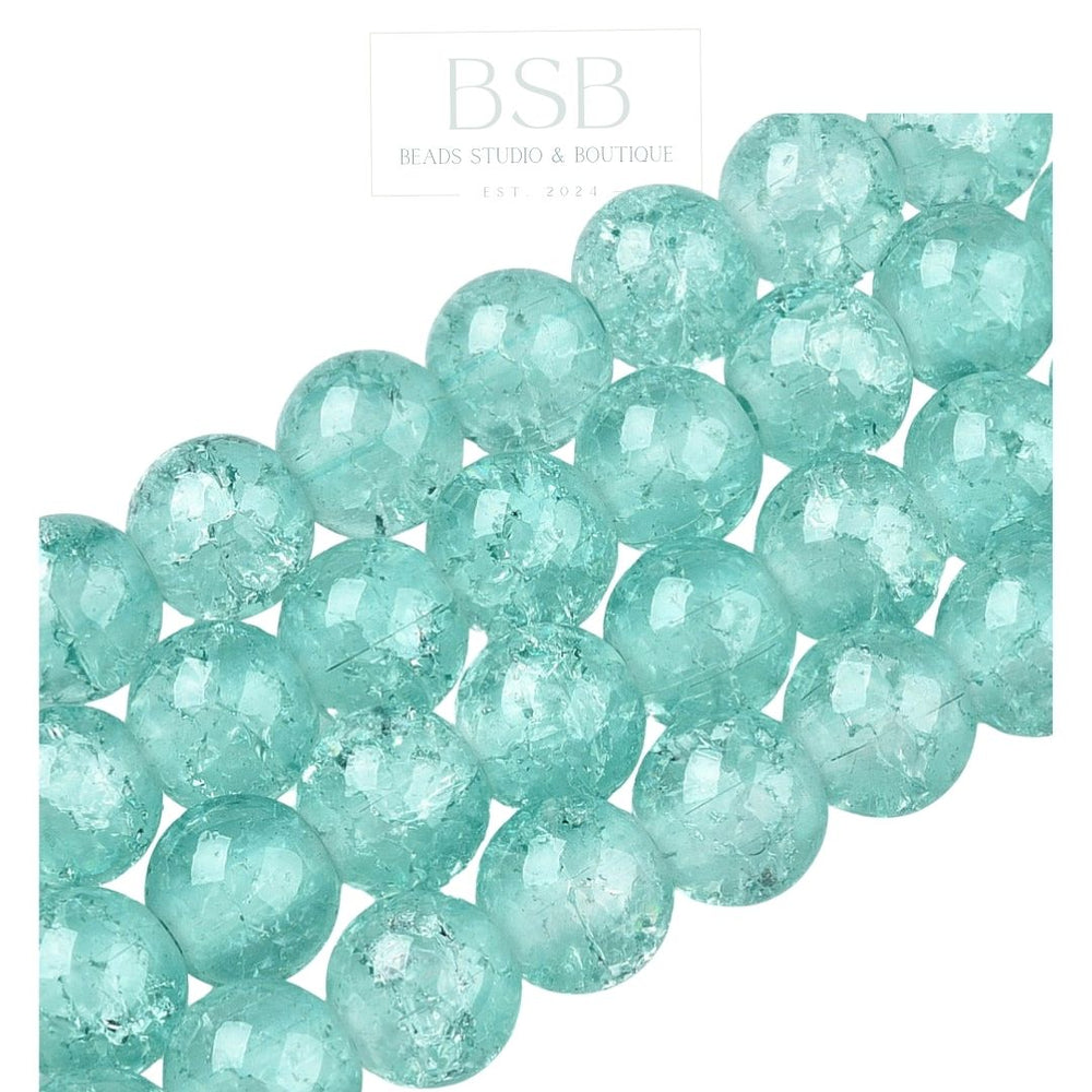 8mm Round Baking Crackle Glass Beads Strand