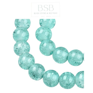 8mm Round Baking Crackle Glass Beads Strand