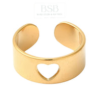 Stainless Steel Heart Cuff Ring
