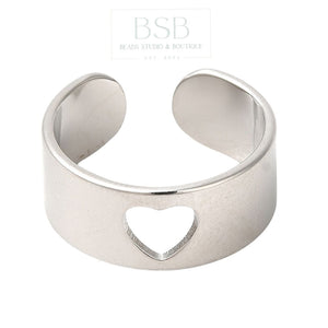 Stainless Steel Heart Cuff Ring