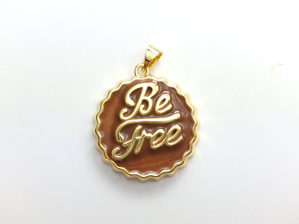 Brass Enamel Bottle Cap Charm, Gold Plated 16K