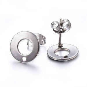 Stainless Steel Flat Round Stud Earring (2pcs)