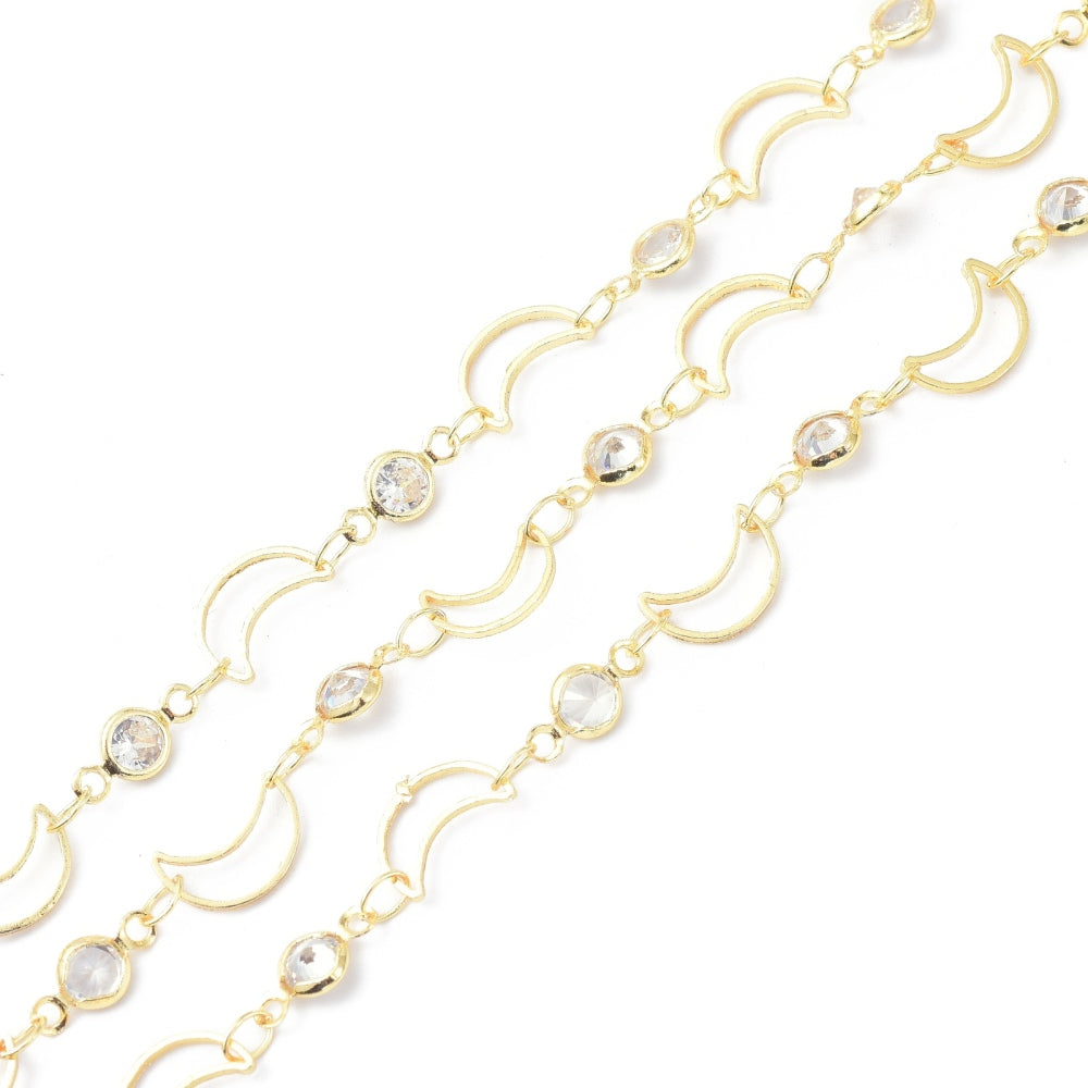 Brass & Zirconia Handmade Chain Gold Plated Long-lasting