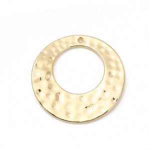 Flat Round Hammered Gold Plated Pendant