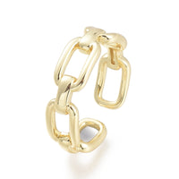 Brass Cable Chain Shape Cuff Rings, Gold Plated 18K
